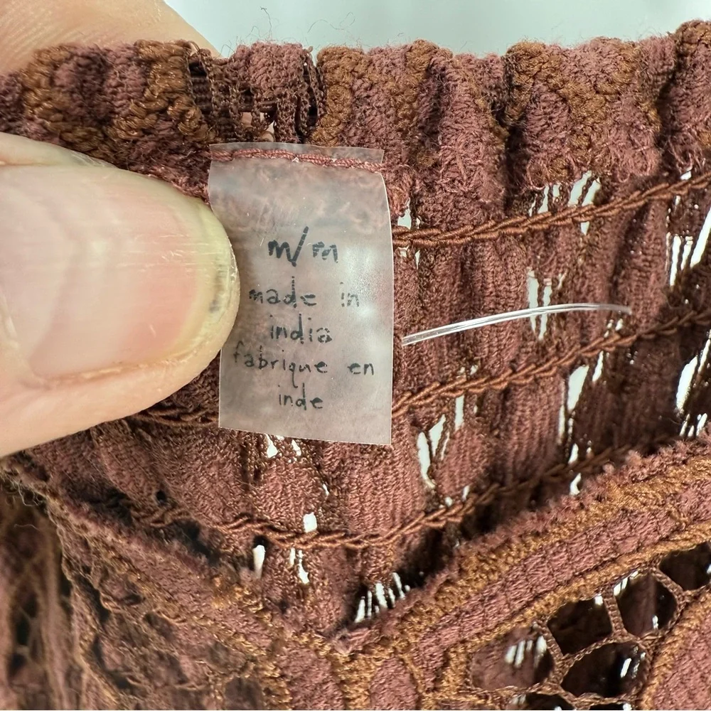 Free People Adella Brown Maxi romantic bohemian Dress with Lace Trim M - Picture 11 of 17